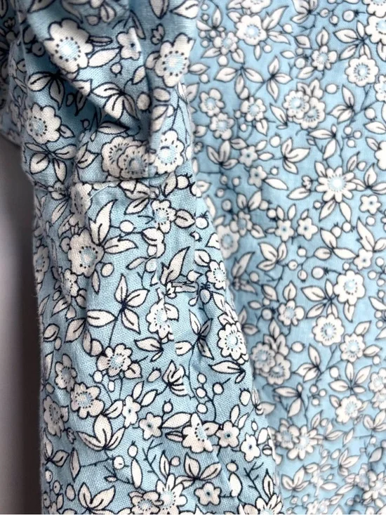 J Crew Blue Floral Smocked Button Up Blouse XXL Linen Cotton Puff Sleeve Shirt - Picture 10 of 15